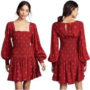 Free People Smock It Too Me Floral Dress Ruby Combo OB885578 Women's Small NWT
